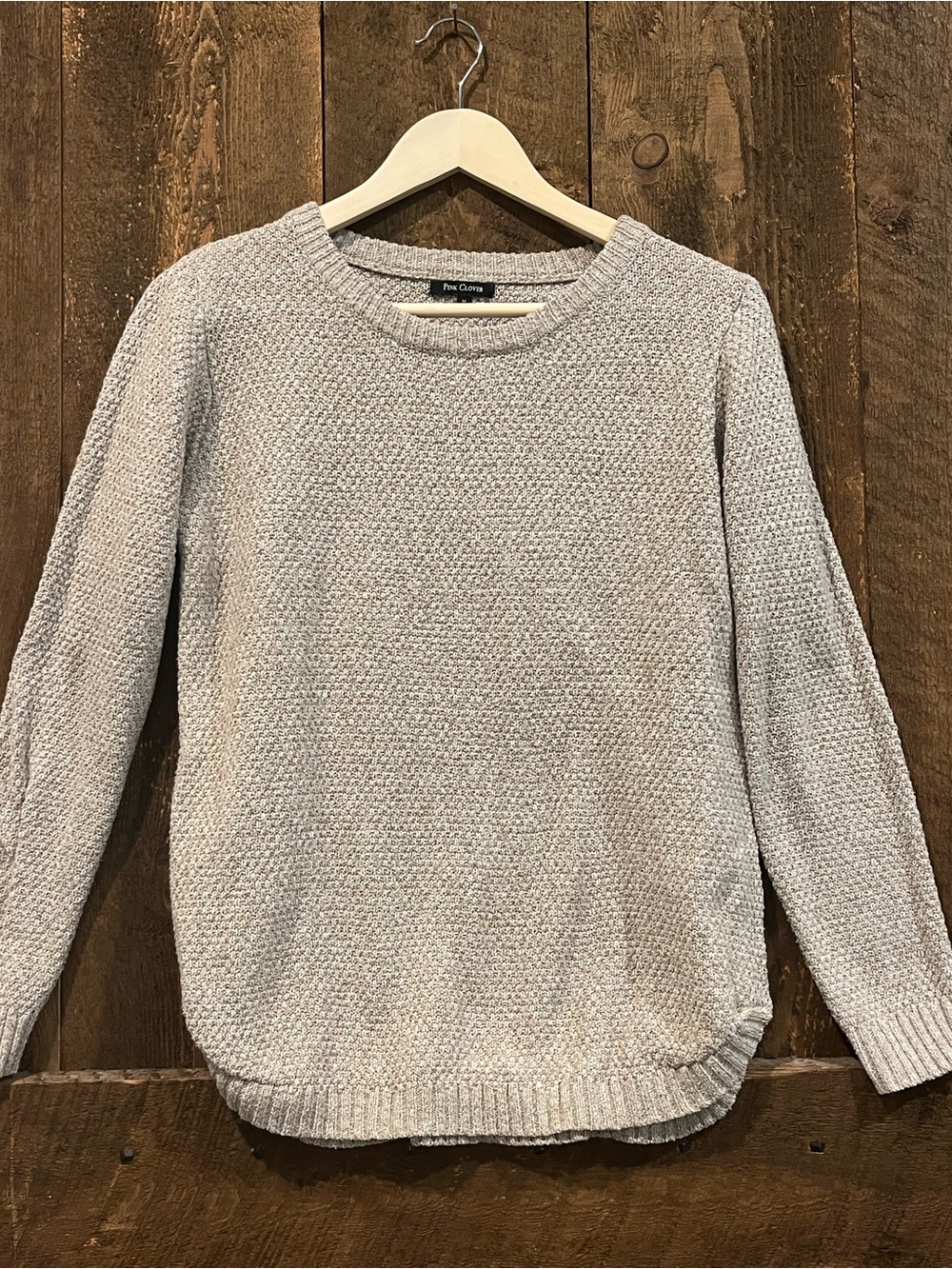 Pink Clover Light Gray Textured Crewneck Sweater